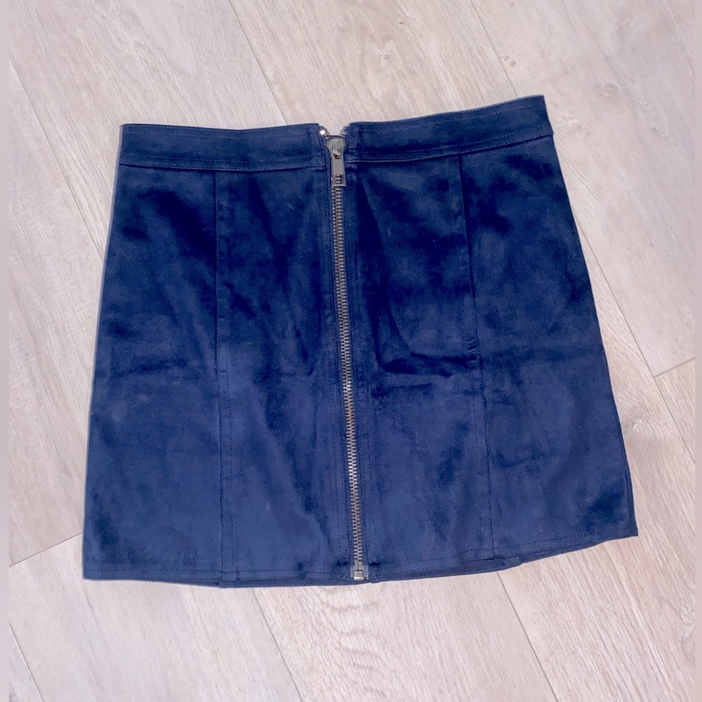 Faux suede, navy blue mini skirt.